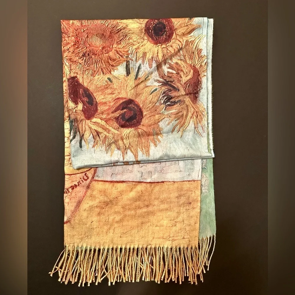 Van Gogh Sunflowers Double Sided Fringe Scarf